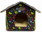 Dog house with colorful pattern on a white background