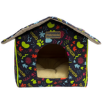 Dog house with colorful pattern on a white background