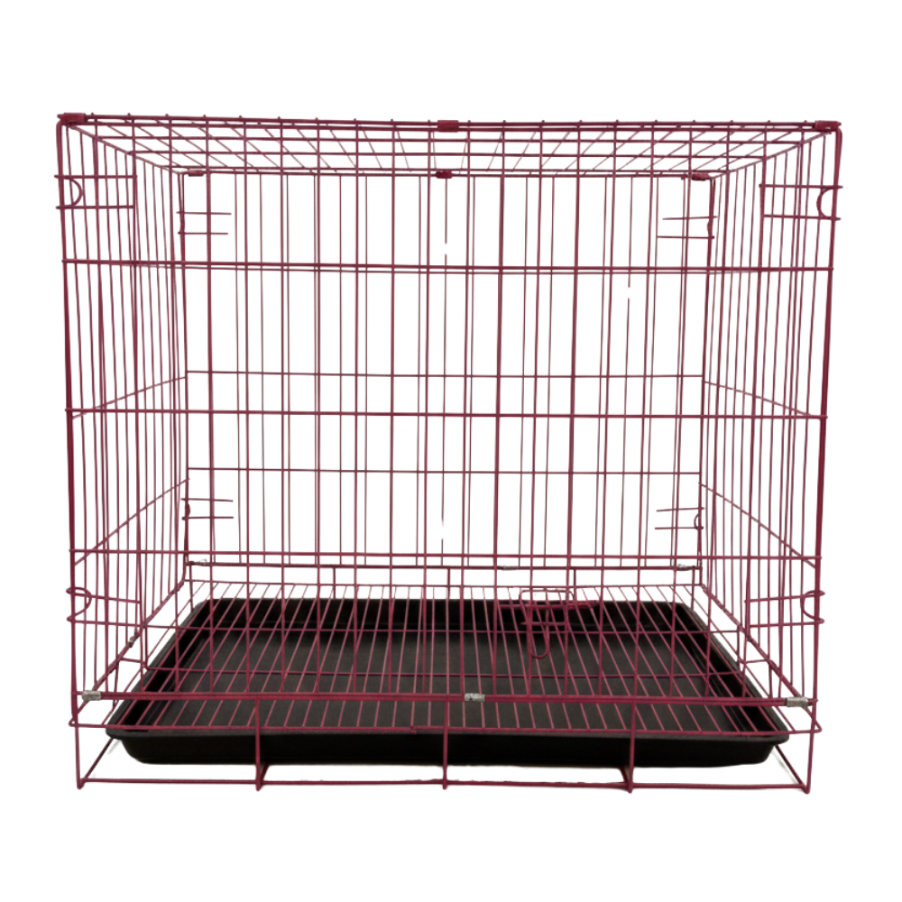 Red wire pet crate on a white background