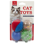 Cat toys in packaging with a cat on the label