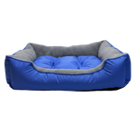 Blue and gray pet bed on a white background