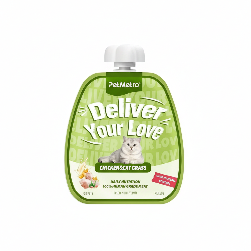 Petmetro Cat Creamy Treat Hairball Control Chicken and Cat Grass 60g.