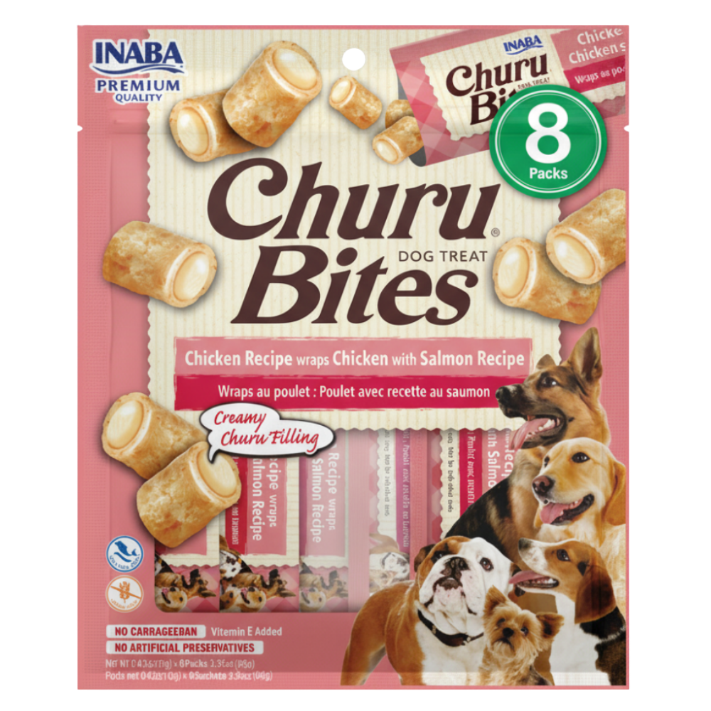 Churu Bites Chicken Recipe wraps Chicken with Salmon Recipe For Dogs 8 Packs.