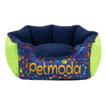 Pet bed with colorful design and 'Petmoda' branding on a white background