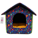 Colorful pet house with a pattern on a white background