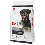 Dog food package with a Rottweiler on the label, featuring Reflex branding.