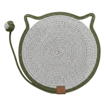 Round woven mat with cat ears and a string on a white background