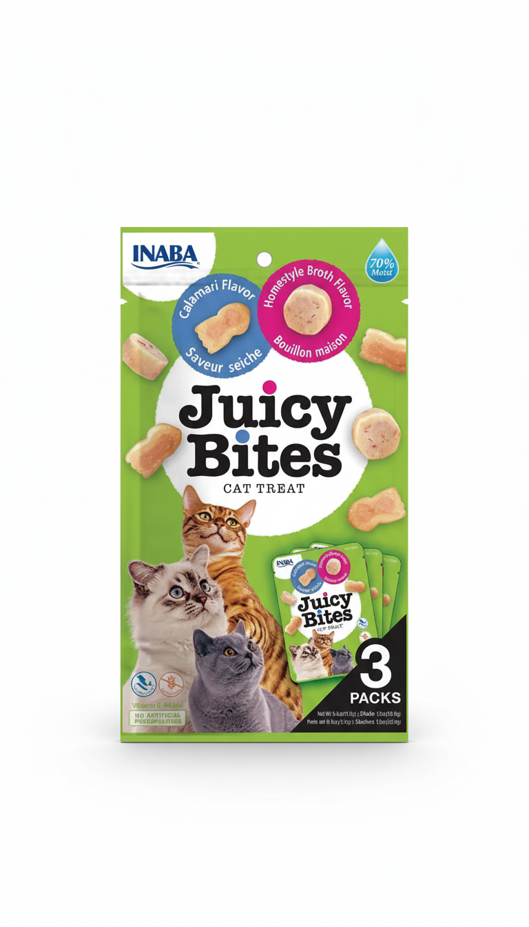 Juicy Bites Calamari and Homestyle Broth Flavors For Cat 3 Packs.