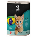 Can of cat food with a kitten illustration on a white background