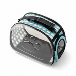 Pet carrier with clear front panel on a white background