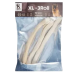 Packaged dog chew product labeled 'XL-3Roll' with a blue background
