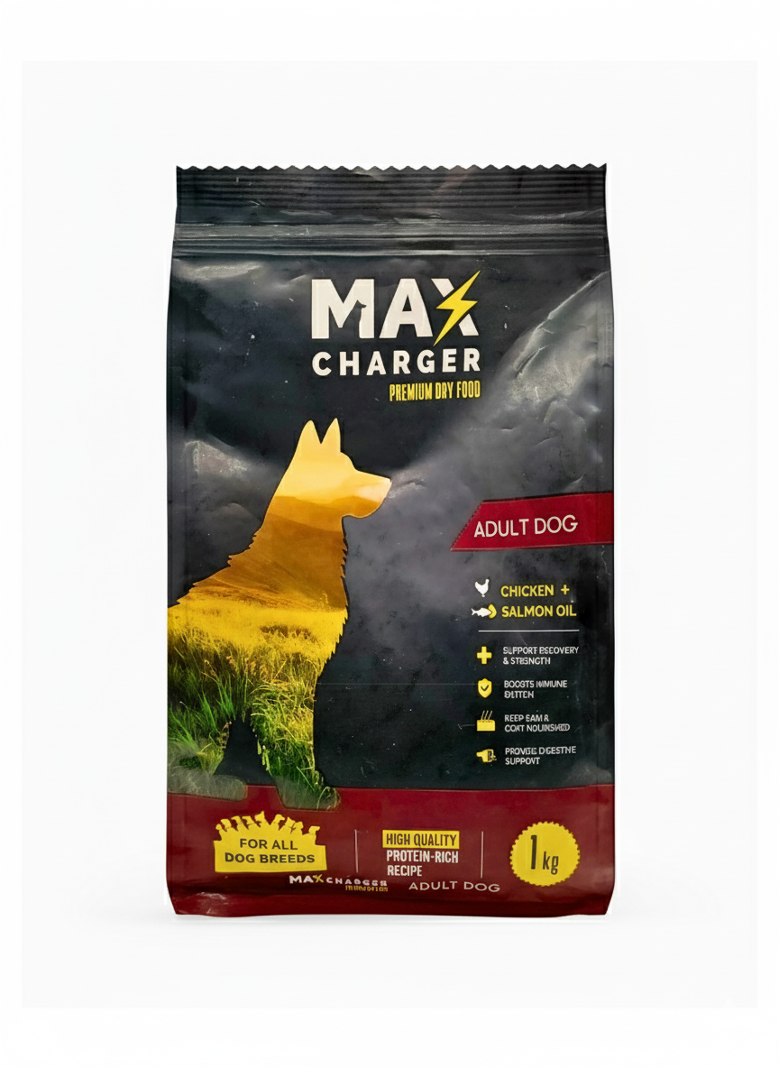 Max Charger Premium Dry Food Adult Dog Chicken & Salmon Oil 1kg.