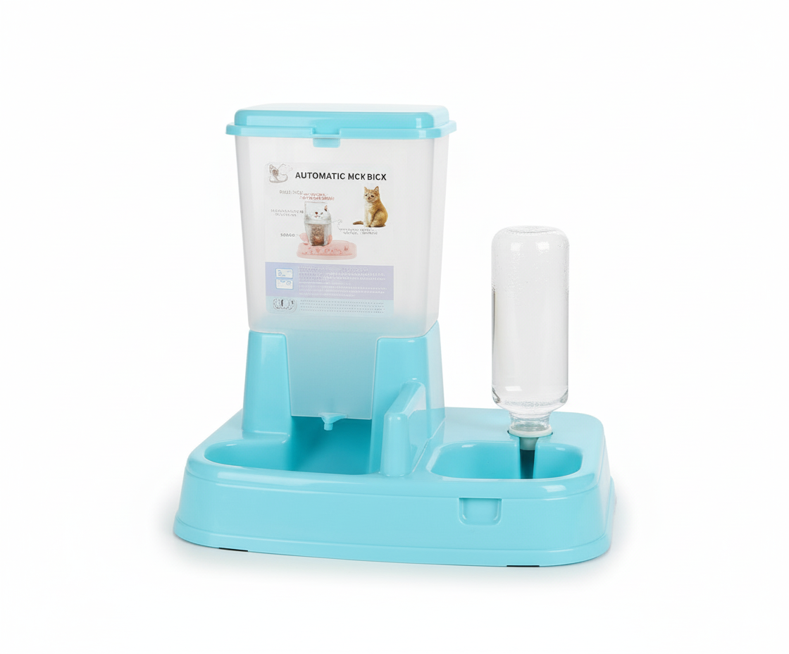 Automatic feeding and drinking fountain.