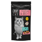 Lucky Cat cat food package with a kitten on a black background
