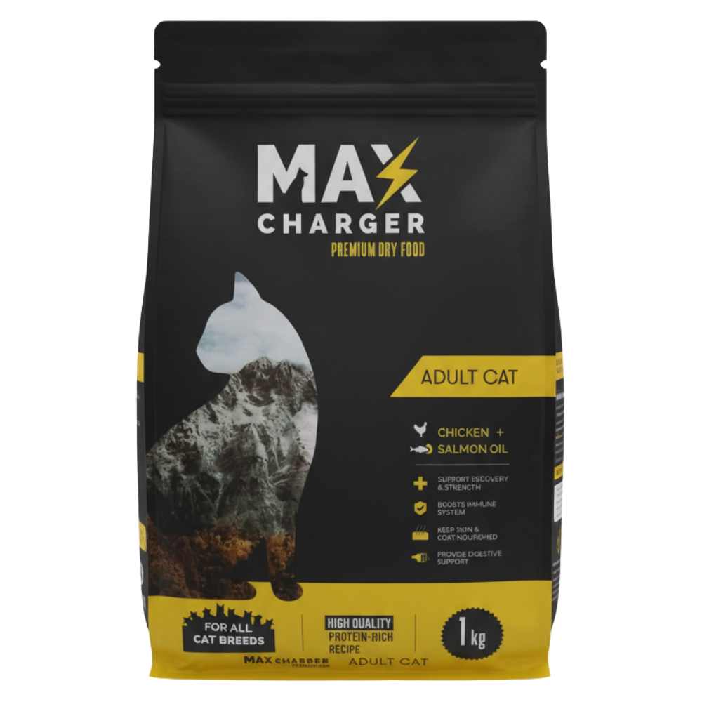 Max Charger Premium dry food for adult cat with chicken & salmon oil 1 K.
