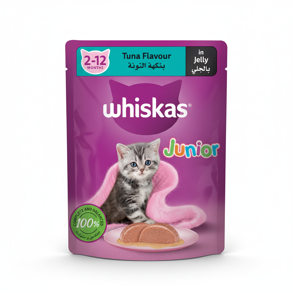 Whiskas Cat Food With Junior 2-12 Months Tuna Flavour in Jelly 80GR.