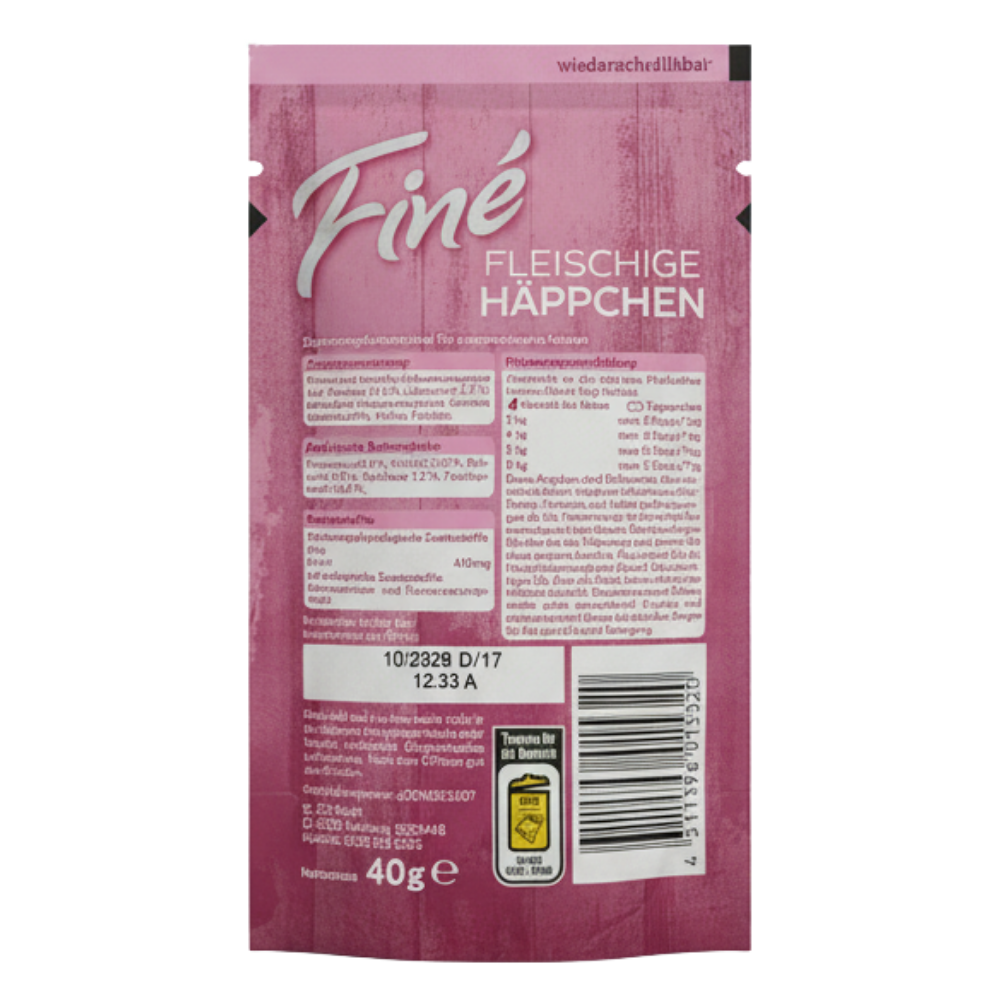Pink package with text and a barcode on a white background