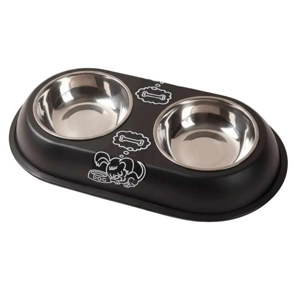 Stainless Steel Double Small Dog and Cat Food Bowl 40CM Petfast.shop Generic Bowls & Feeders Cat Dog Kitten Puppy Supplies petfast.shop Egypt PST3034S BLACK 310.00