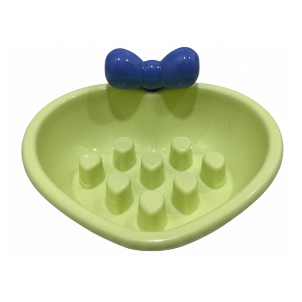 Green pet toy with a blue ball on a white background