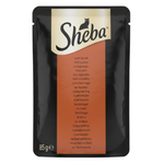 Sheba cat food pouch with black and orange design