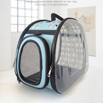 Pet carrier with transparent side on a white surface
