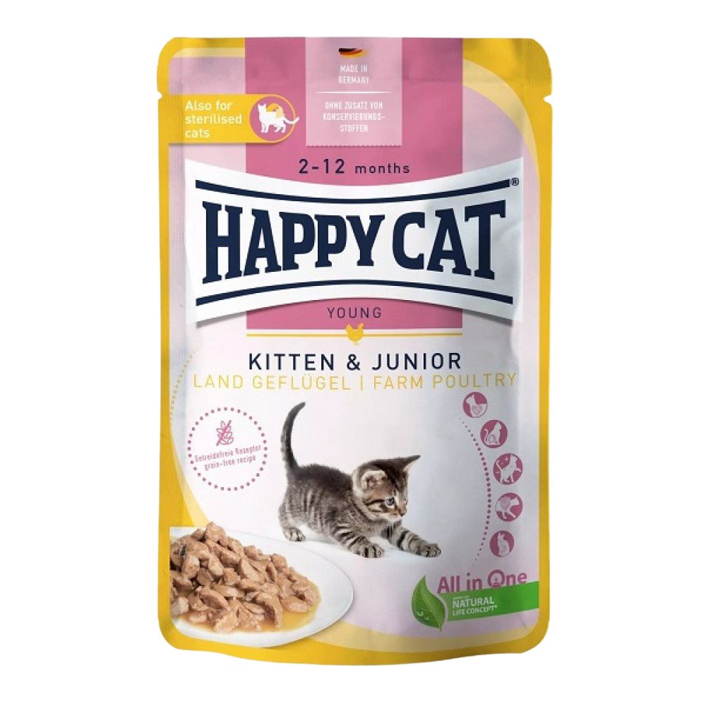 HAPPY CAT Wet Cat Food for kittens with Poultry 85g.