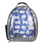 Pet carrier with cat pattern on a blue background