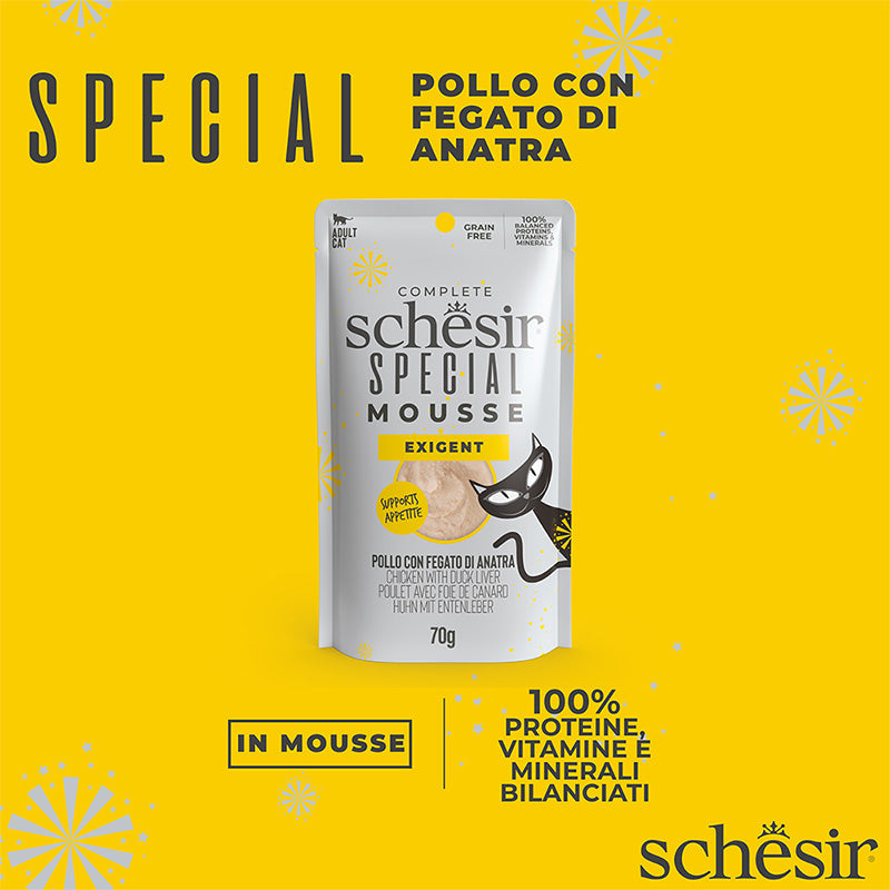 Schesir Exigent pollo con fegato di anatra in mousse 70g in busta.