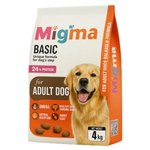 Dog food package with a smiling dog on the label, featuring the brand 'Migma'.