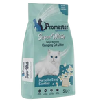 Promaster Super White clumping cat litter package on a white background
