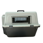 Pet carrier with a transparent side panel on a white background