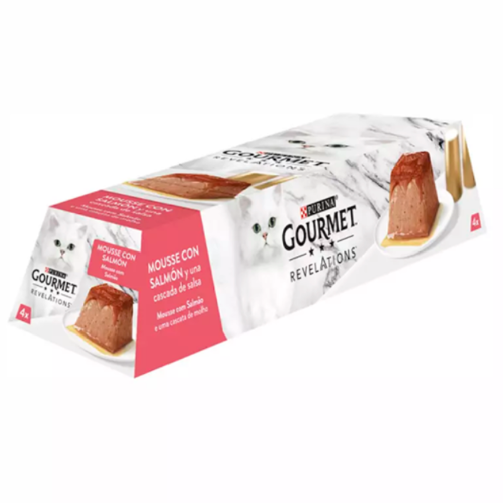 Gourmet cat food package on a white background