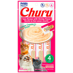 Churu tuna recipe with shrimp flavor cat treat packaging on a white background