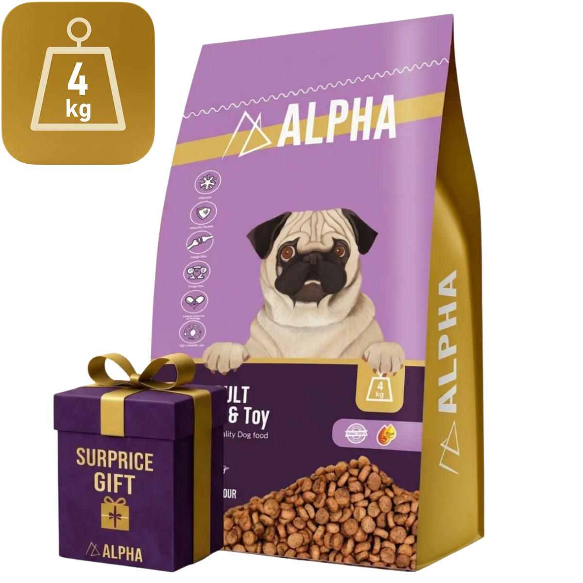 Alpha Dry Food Small adult With Poultry 4 kg + Surprise Gift
