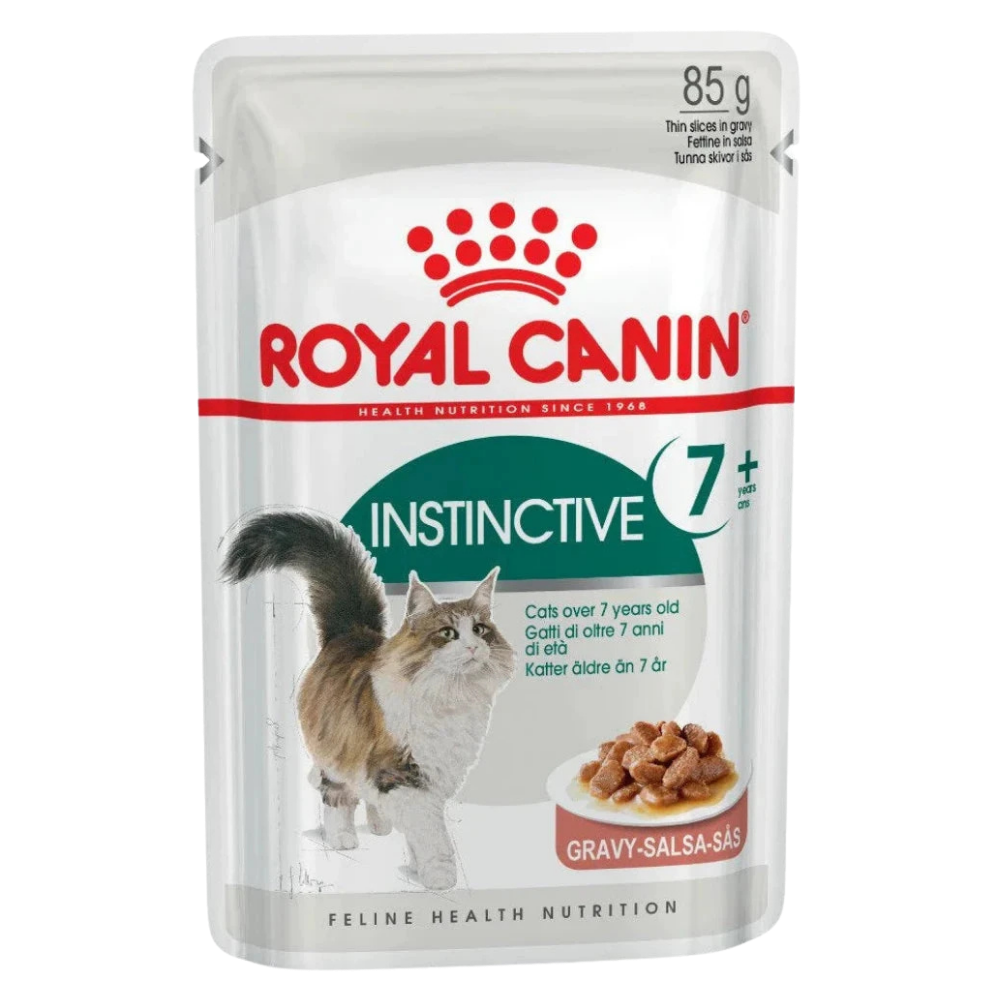 Royal Canin Instinctive cat food pouch with a cat on the label