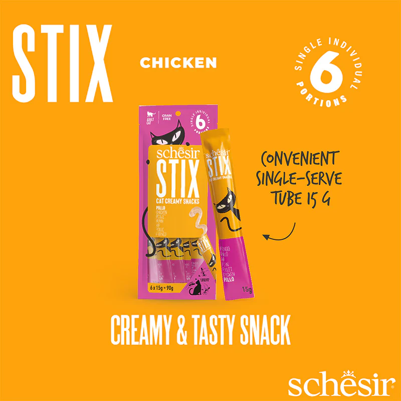 SCHESIR Stix Cream with Chicken - Treat for Cats - 6x15g = 90g.