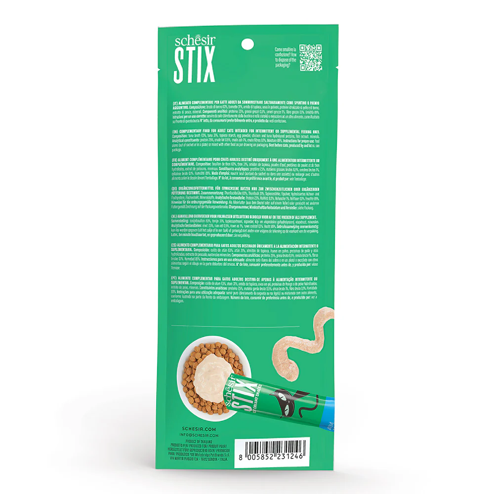 SCHESIR Stix Creamy with Tuna - Treat for Cats - 6 X 15g =90g.