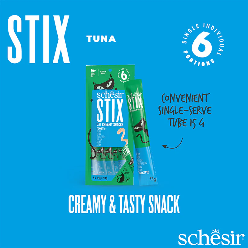 SCHESIR Stix Creamy with Tuna - Treat for Cats - 6 X 15g =90g.