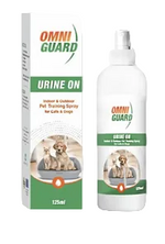 Omni Guard Urine On pet training spray packaging on a white background