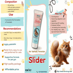 Slider pet product packaging with cat illustration and text on a colorful background