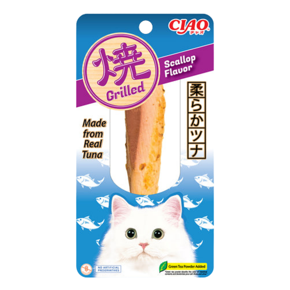 Cat treat package with scallop flavor and Ciao branding on a white background