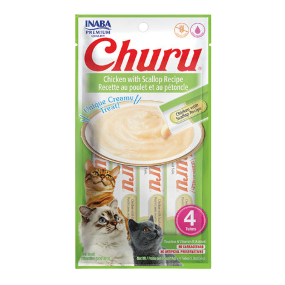 Churu Creamy Cat Treat Chicken with Scallop 4 Tubes 56g.