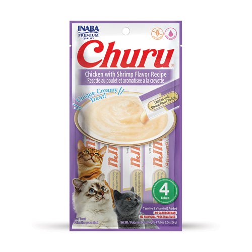 Churu Creamy Cat Treat Chicken with Shrimp 4 Tubes 56g.