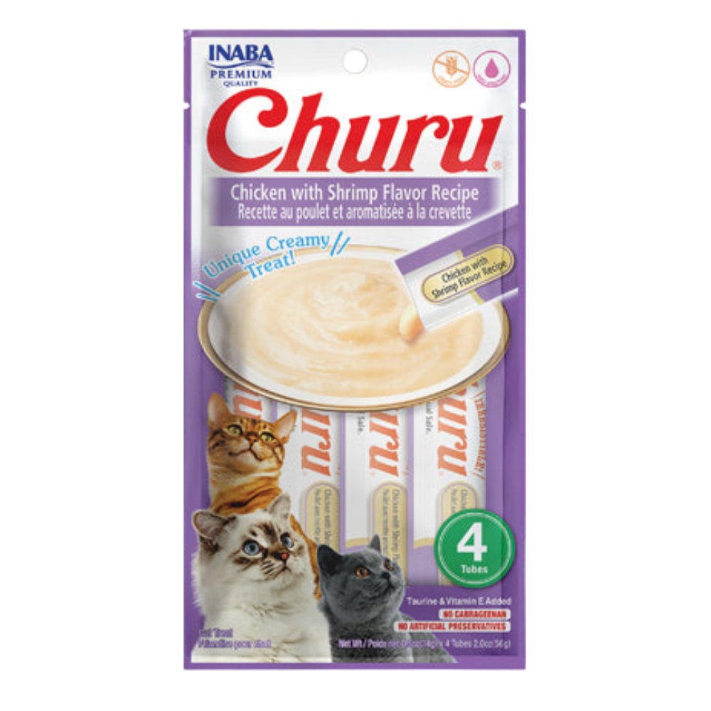 Churu Creamy Cat Treat Chicken with Shrimp 4 Tubes 56g.