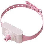 Pink and white device with a band on a white background