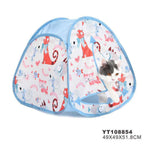 Pet tent with cartoon cat design featuring a cat inside on a white background