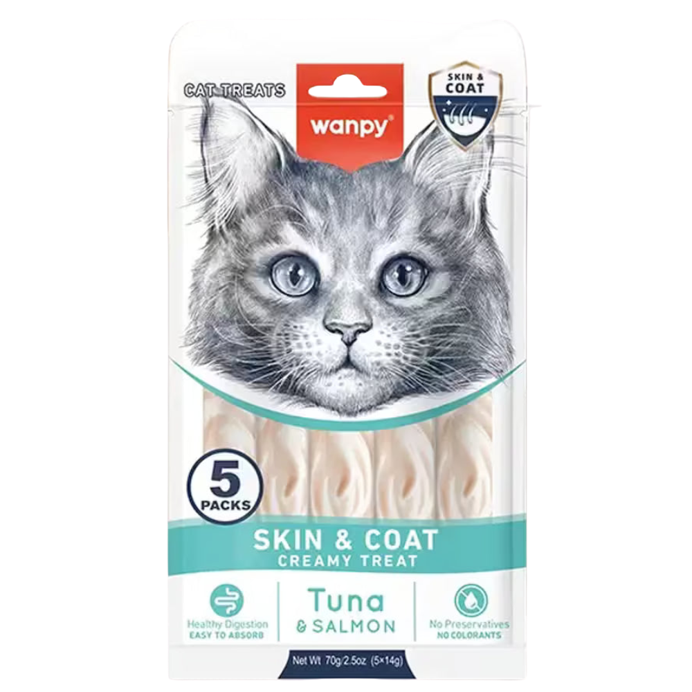 Wanpy cat treat package with a cat's face on the packaging