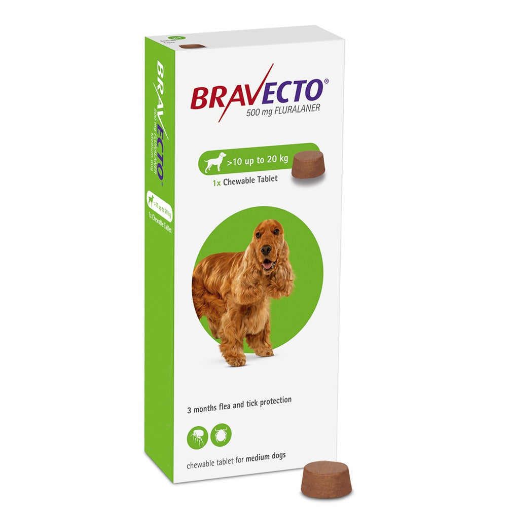 Bravecto MSD 10-20Kg Adult Dog Flea & Tick Treatment - 1 Tablet.