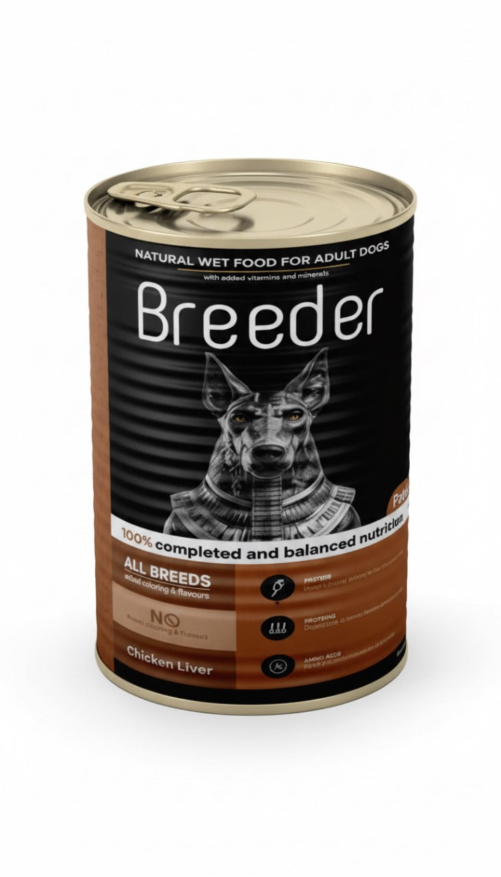 breeder pate canned food for adult dog chicken with liver 400g.