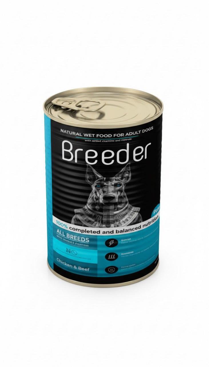 breeder pate canned food for adult dog chicken with beef 400g.